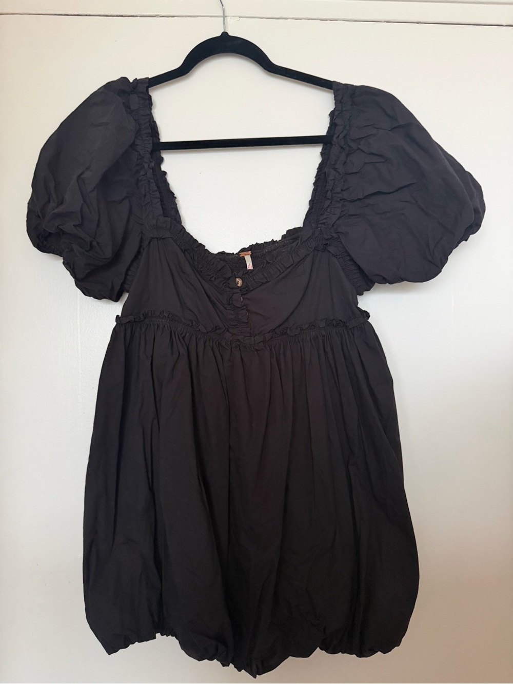 Free People Black Puff-Sleeve Mini Dress